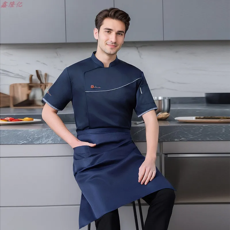 Verão fino respirável malha chef jaqueta hotel restaurante cozinha workwear pastelaria chef steakhouse uniforme de manga curta