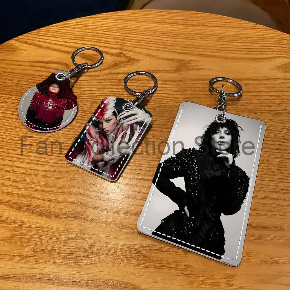 Anime L-Lady Gaga PU Leather Card Holder Keychain Key Ring Door Lock Access Tag ID Access Card Air Tag Case Keychain Card