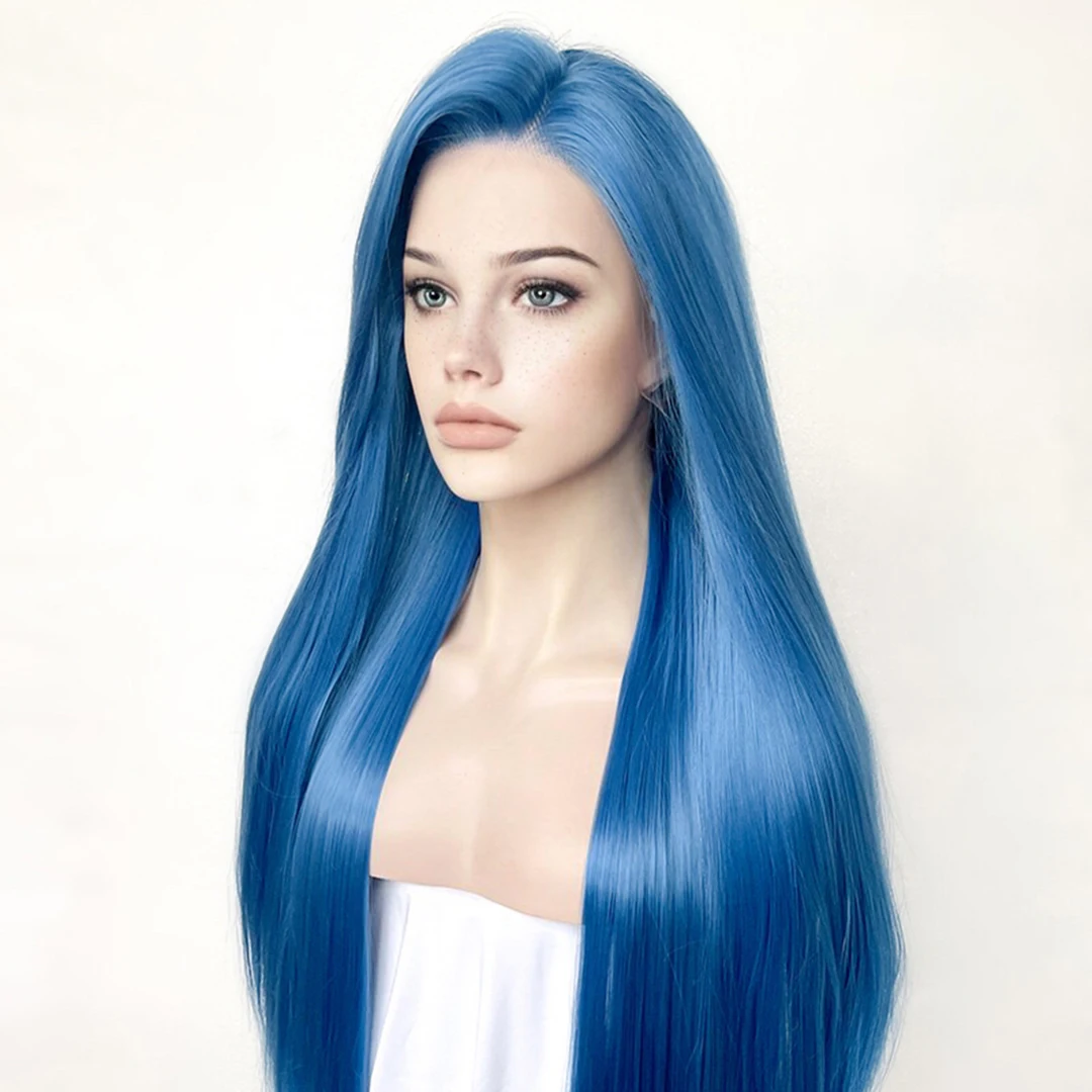 Blue Blonde Silky Straight Synthetic Hair Lace Front Wigs Baby Hair Transparent Swiss Lace Front Top Quality Soft Synthetic Wigs