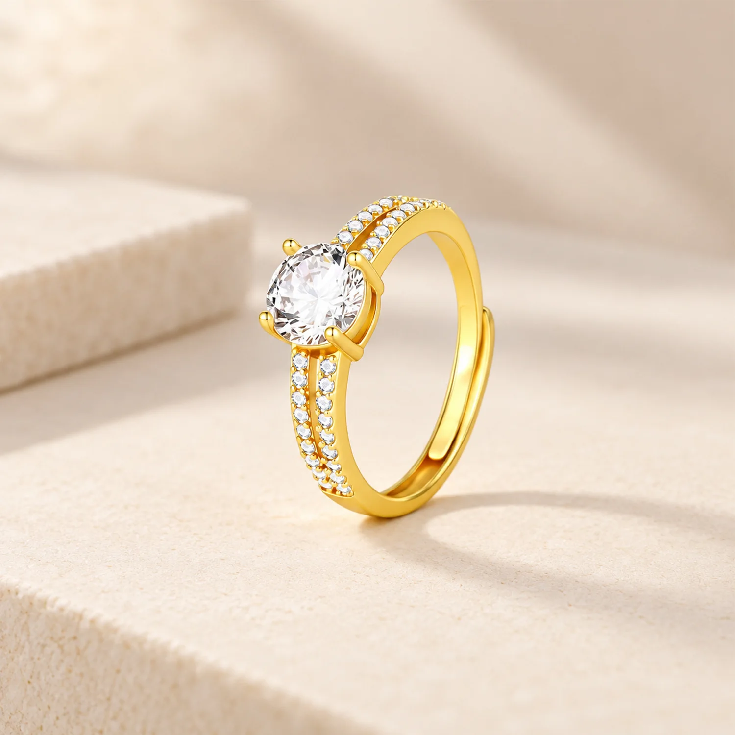 Luxury 24K 9999 Pure Gold real gold Women's high-end six-claw diamond ring moissanite diamond ring opening adjustable size