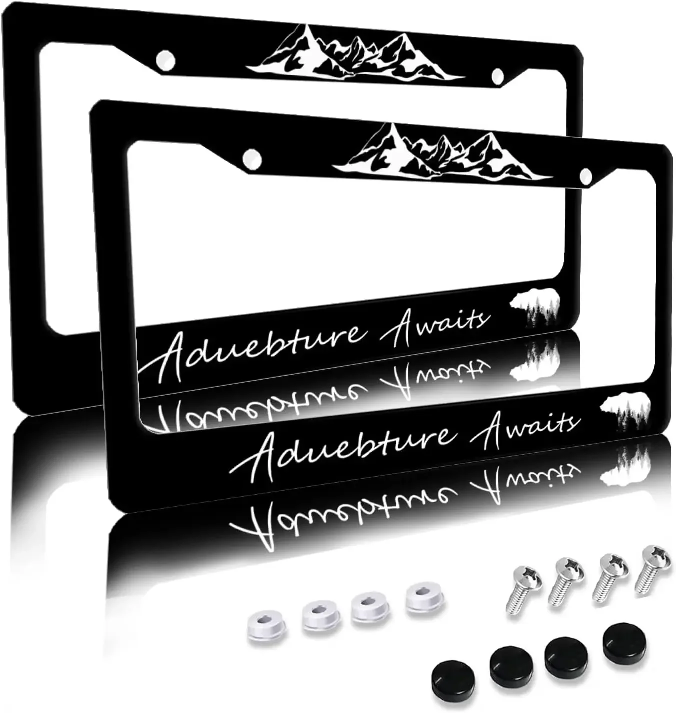 

Adventure Awaits Pattern License Plate Frame 2 Pack License Plate Holder with 2 Holes Car Tag Frame for Women Men US Vehicles