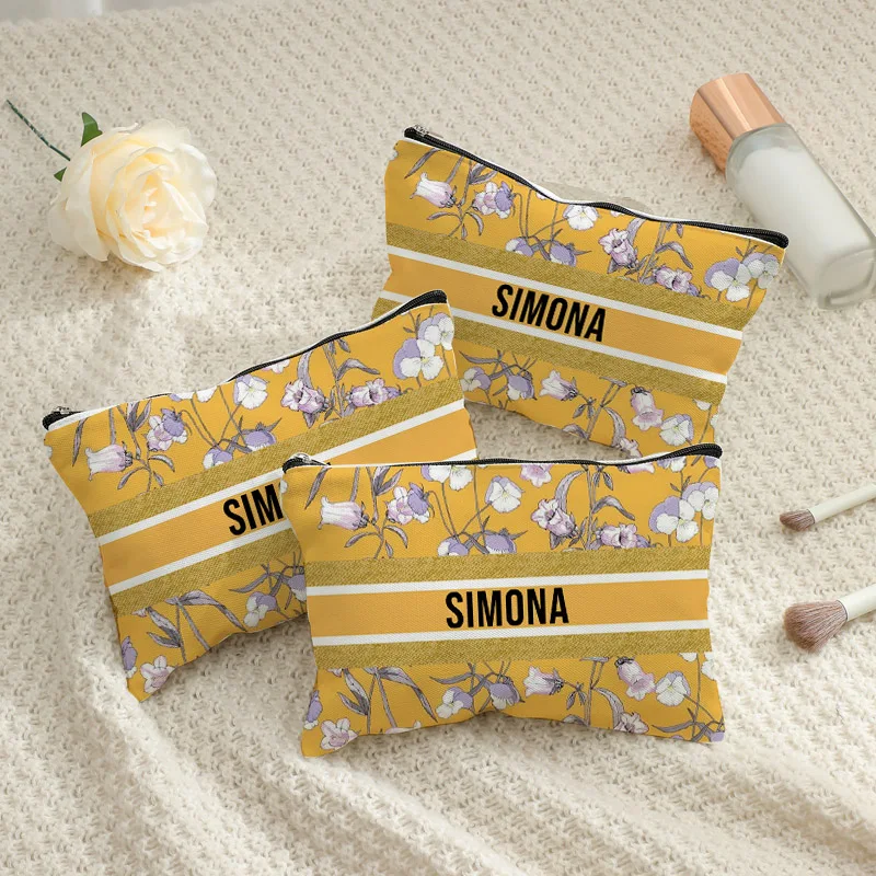 25Custom Name Vintage Makeup Bag Bridesmaid Gift Trendy Floral Travel Cosmetic Organizer Luxury Brand Toilet Side Bag for Ladies
