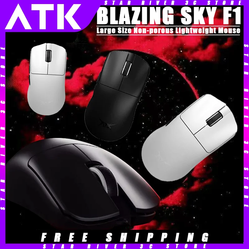 

Беспроводная мышь ATK Blazing Sky F1 PAW3950, сенсорная Двухрежимная легкая игровая мышь 8K для электронных видов спорта, эргономичная, умная скорость, для ПК