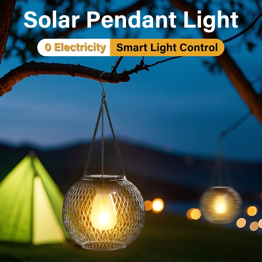 Linterna Solar para exteriores, bombilla hueca de hierro de tungsteno, lámpara colgante impermeable para Patio, camino, árbol, decoración de jardín