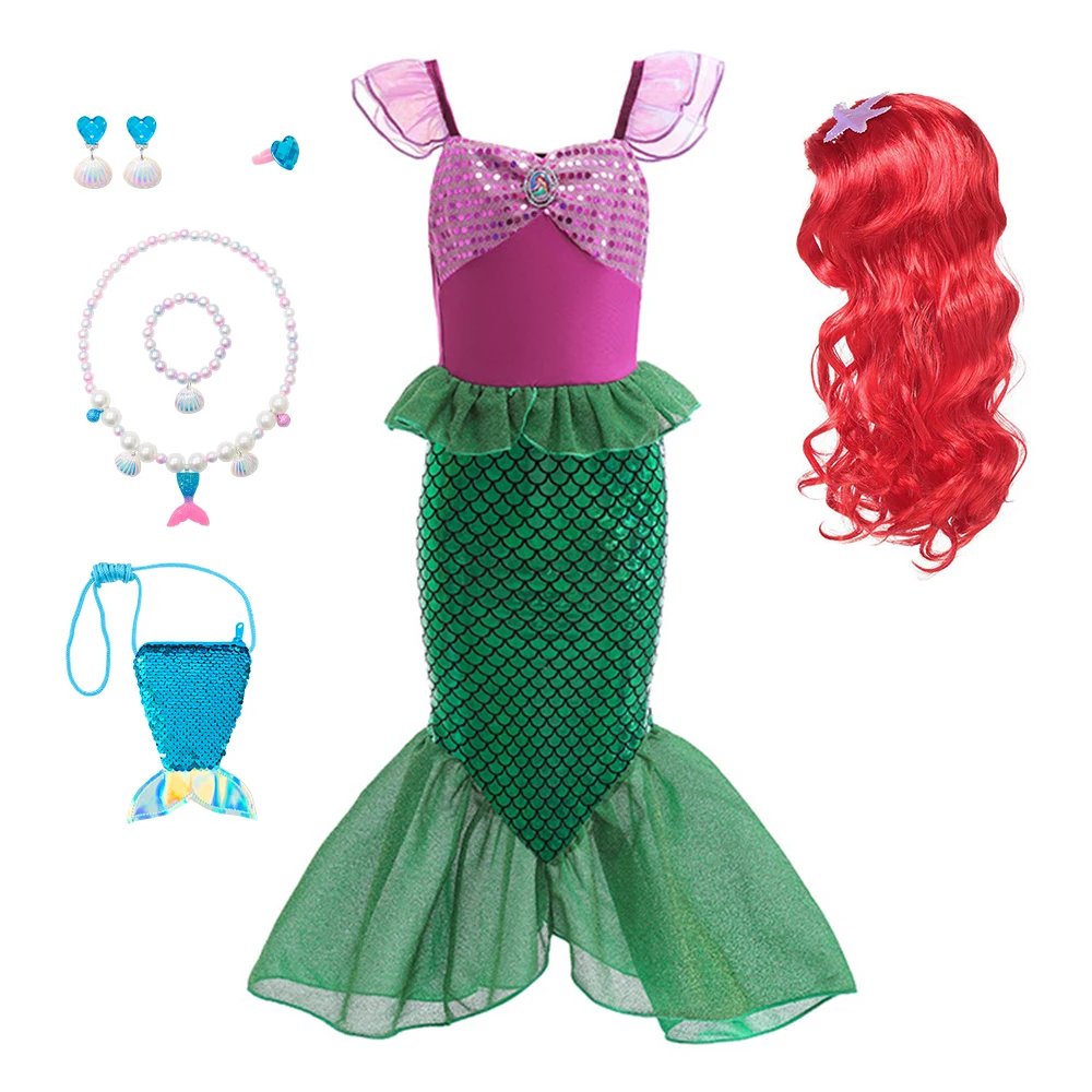 

Carnival Mermaid Dress Baby Girl Ariel Sequins Princess Dress With Accessories For Carnival Birthday Party Halloween Costume