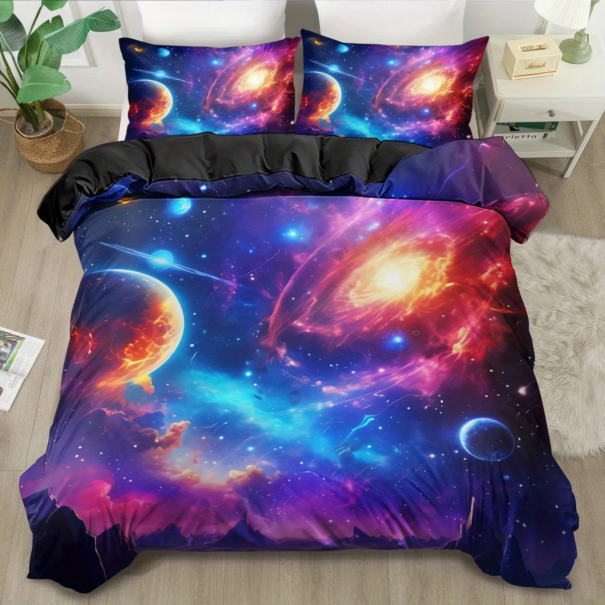 Galactic Galaxy Duvet Cover Set, 3D Space Universe Bedding Kit, Large Size Soft Comfort Polyester, Digital Print  All-Season Use