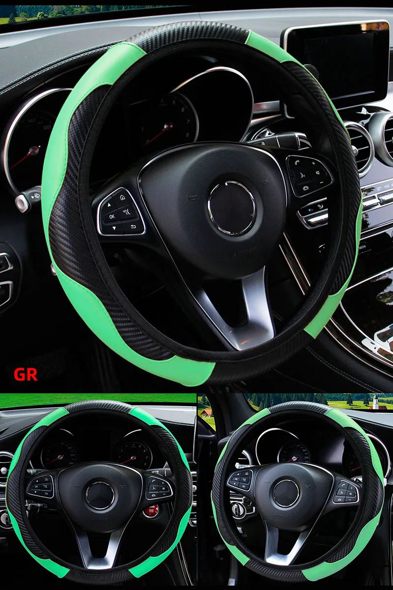 Auto Lenkrad Abdeckung Atmungsaktive Anti Slip PU Leder Lenkung Abdeckungen Geeignet 37-38,5 cm Auto Dekoration Carbon Faser – Detail 11