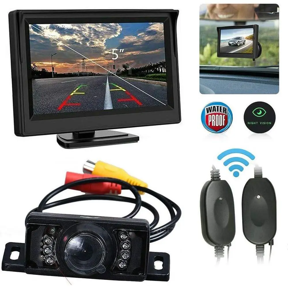 

Комплект беспроводной камеры заднего вида с Wi-Fi, 5-дюймовым TFT LCD монитором и обзором 360° ° Камера заднего вида IP68 водонепроницаемая для автомобилей 12В, внедорожников, грузовиков, фургонов