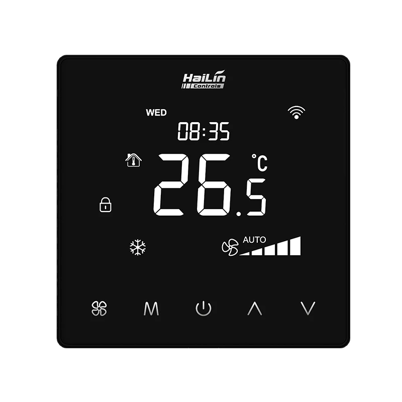 

HaiLin 2 Pipe Digital FCU Thermostat With Touch Button for 2 or 3 Wire Control Supported External Sensor 220VAC