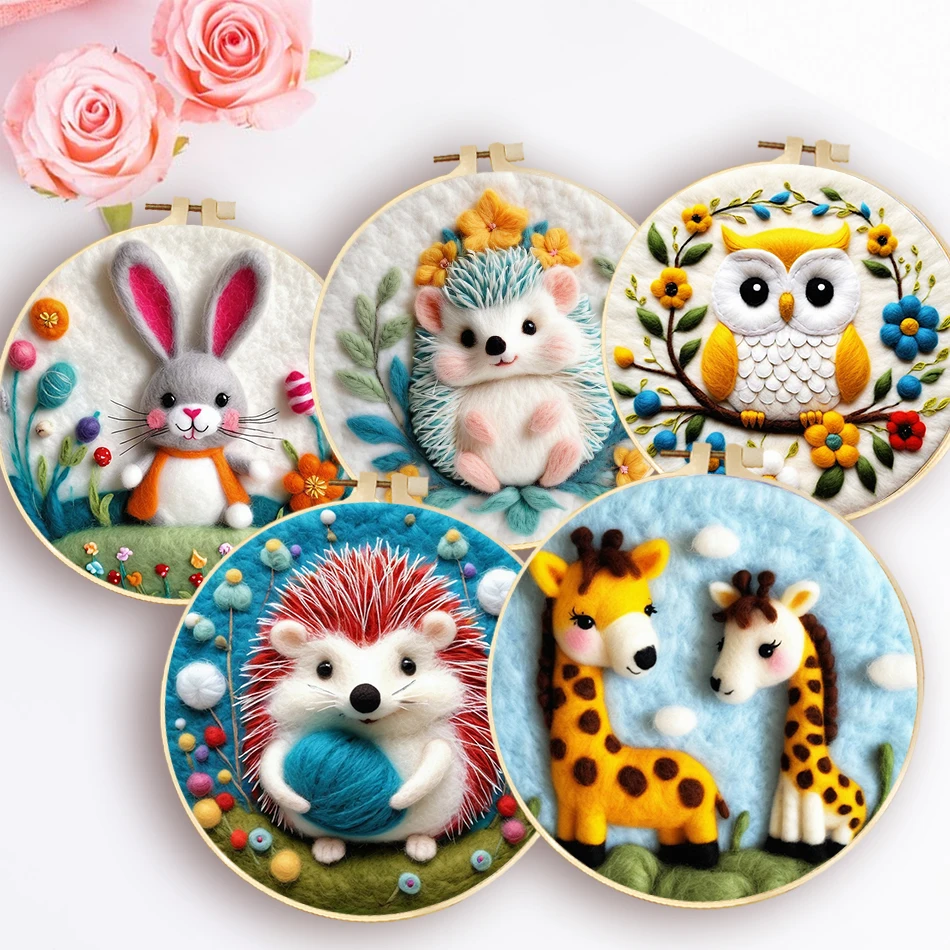 

20x20cm Frame DIY Felting With Painting Wool Embroidery Kit Animal Crafts Packag Needle Wool Painting For Beginner Home Decor