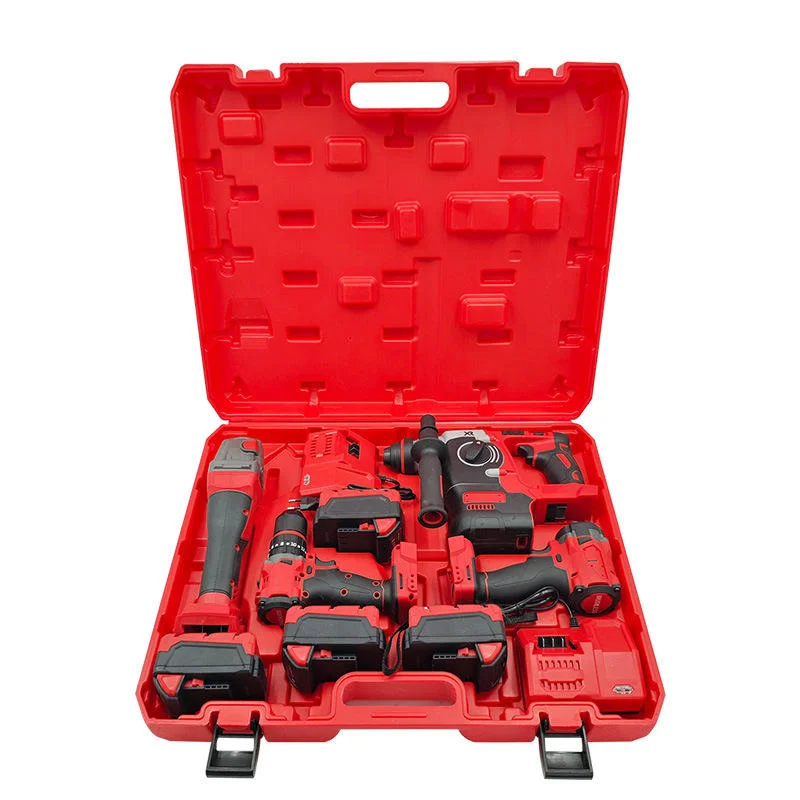Cordless Tool Set Brushless Hammer Drill Impact Wrench Angle Grinder 4 Machines 4 Batteries 2 Chargers Keyless OEM