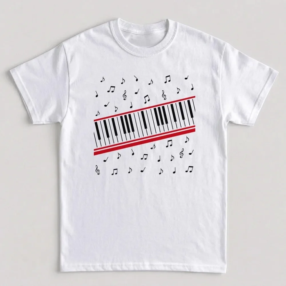 2026 Piano Keys & Music Notes T-Shirt Men Women Musician Print Oversized Casual Streetwear Music Lover Short Sleeve Tee Tops
