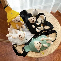 2023 New Children's Plush Bag Cute Plush Bear Chest Bag Crossbody Bag Korean Boys Girls Mini Canvas Bag