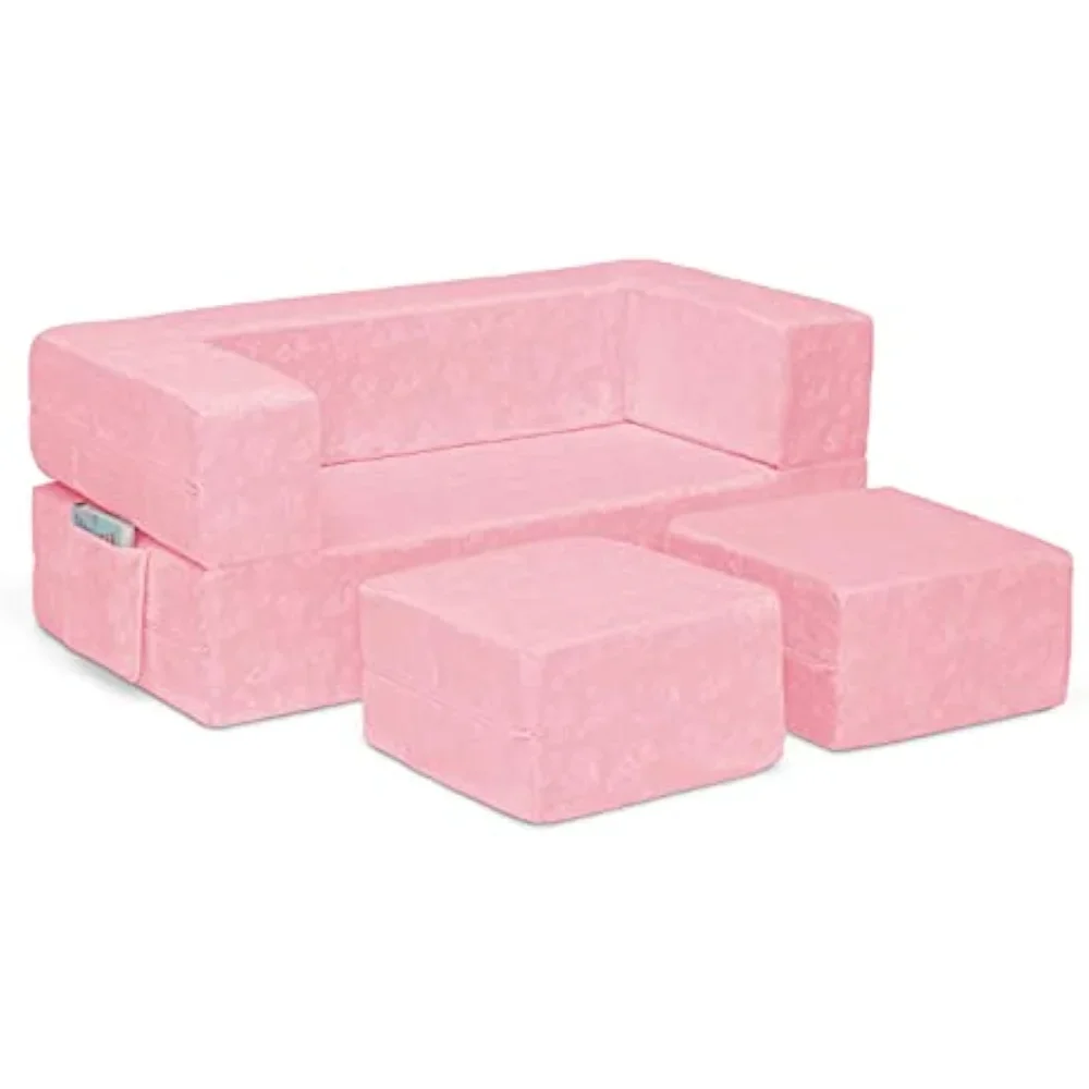 Delta Children Sleeper Convertible Play Sofas, 3 Piece Set, Pink kid chair