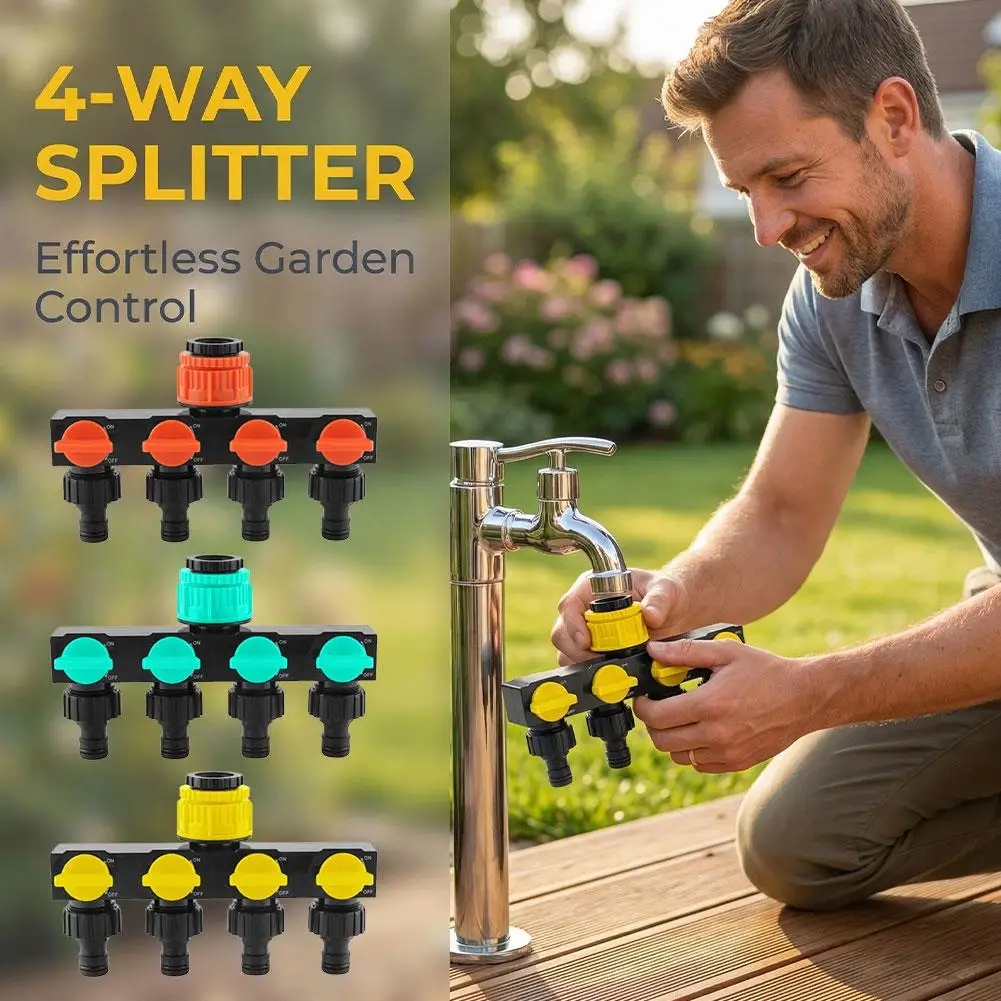Garden Four Way Water Divider Outdoor With  Four Way Valve One In Four Out Water Divider Diverter Nipple Connector