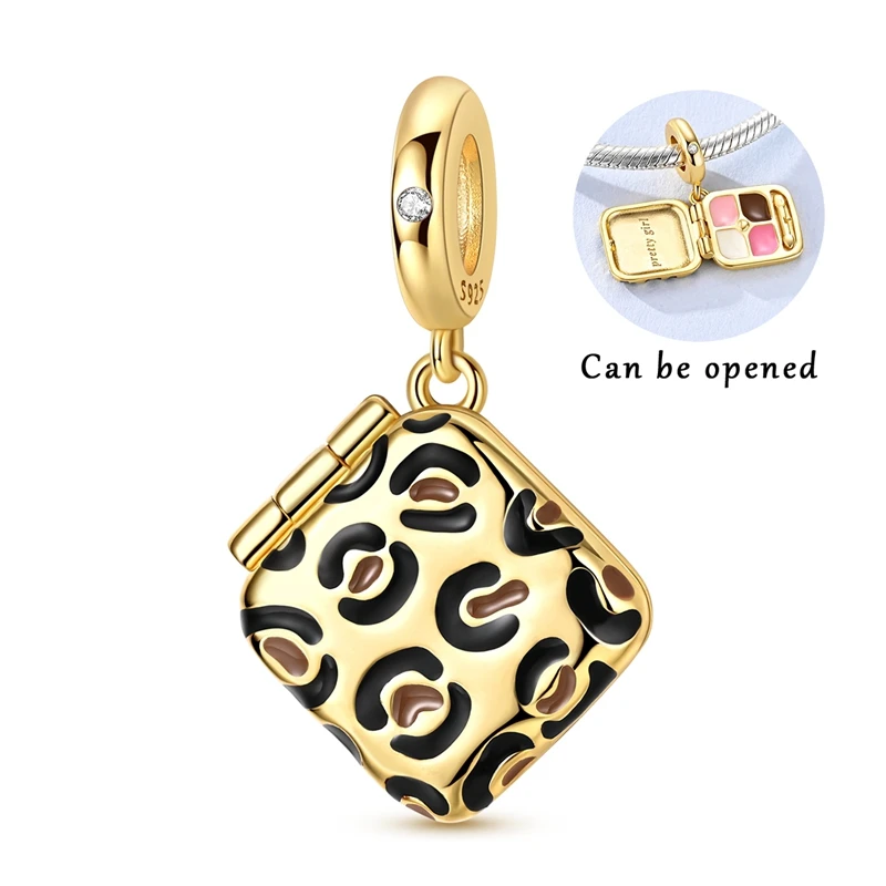 925 Sterling Silver Charms Bead CZ Zircon Gold Leopard Eyeshadow Palette Dangle Fit Original Bracelet DIY Women Jewelry Gift