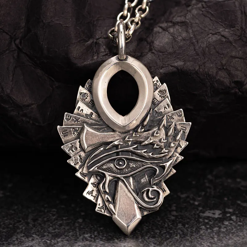 

Egyptian Mythology Necklace Horus Eye & Ankh Cross Pendant with Ancient Runes Fashion Jewelry