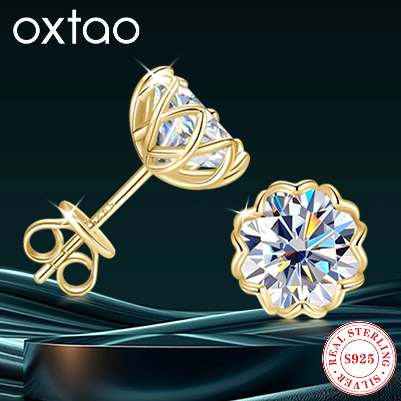 

OXTAO 2CT 1CT Moissanite Solitaire Stud Earrings Certified Original 925 Sterling Silver Piercing Bud Earrings Fine Jewelry Gift