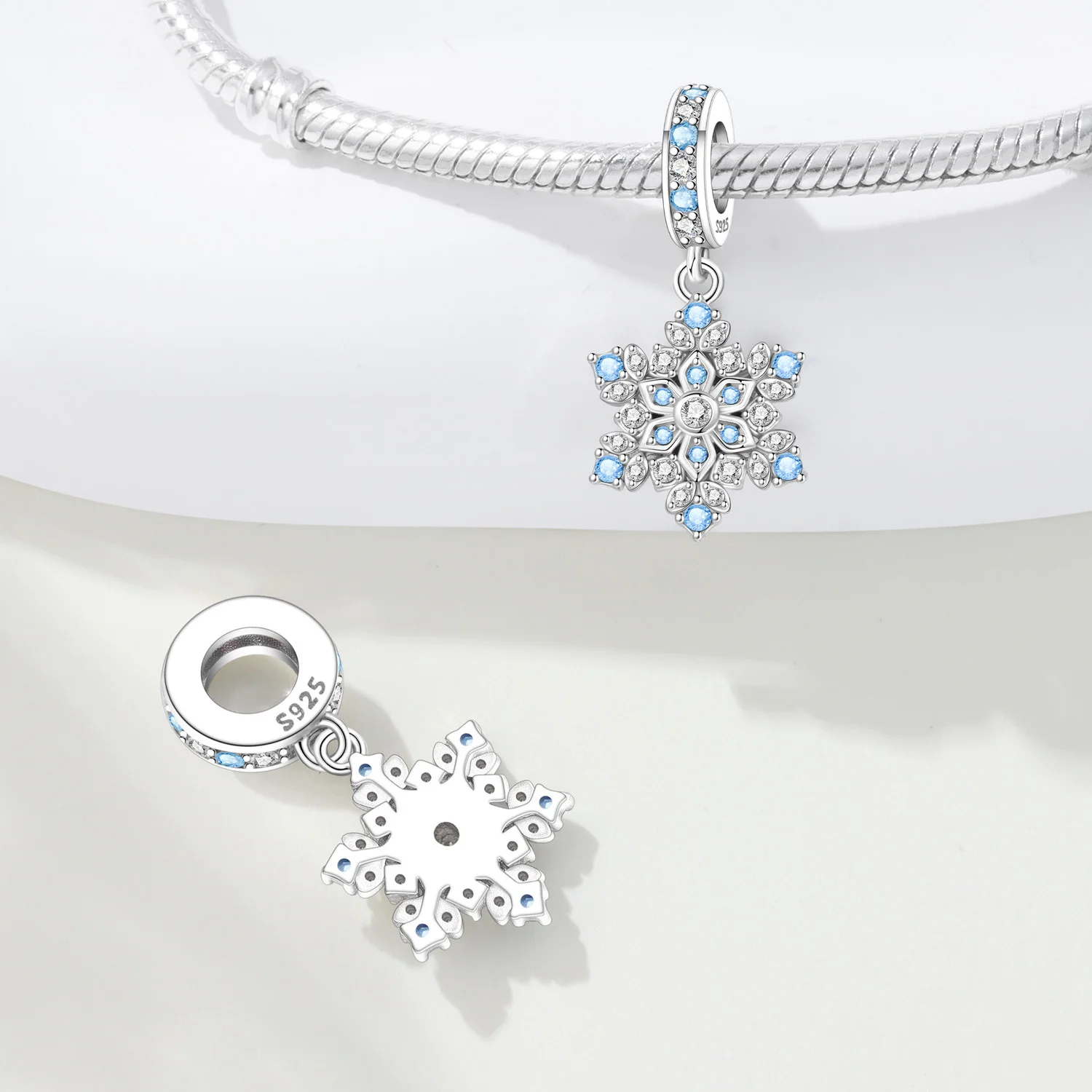 PANPOKI 925 Sterling Silver Blue Snowflake Pendant Beads Original Pendants Bracelet Charm Jewelry Party DIY Trendy Gifts
