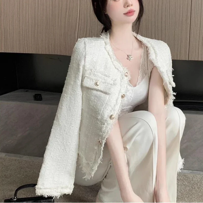 New Small Perfume Coat Women Tweed Style Short Jacket Simple Pockets French Design Sense of Thousand Gold Wind Blouse