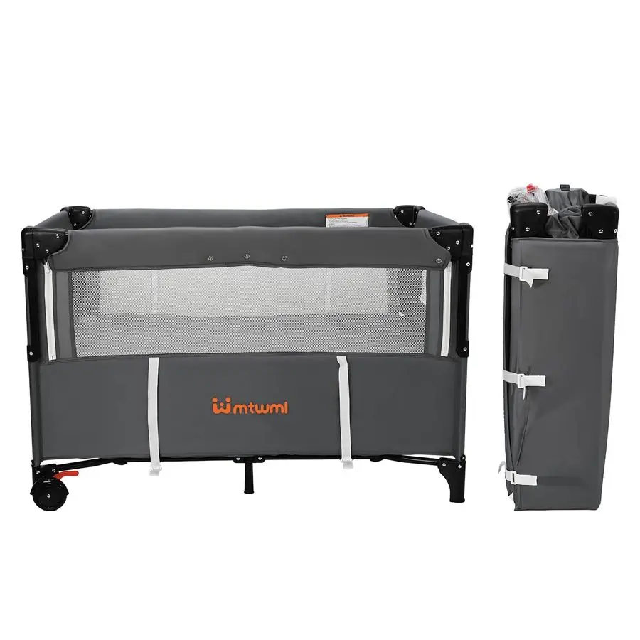 سرير أطفال محمول، 3 في 1 بجانب السرير وطاولة تغيير لعب الأطفال مع عجلة، إعداد ثاني واحد قابل للطي مع Tra