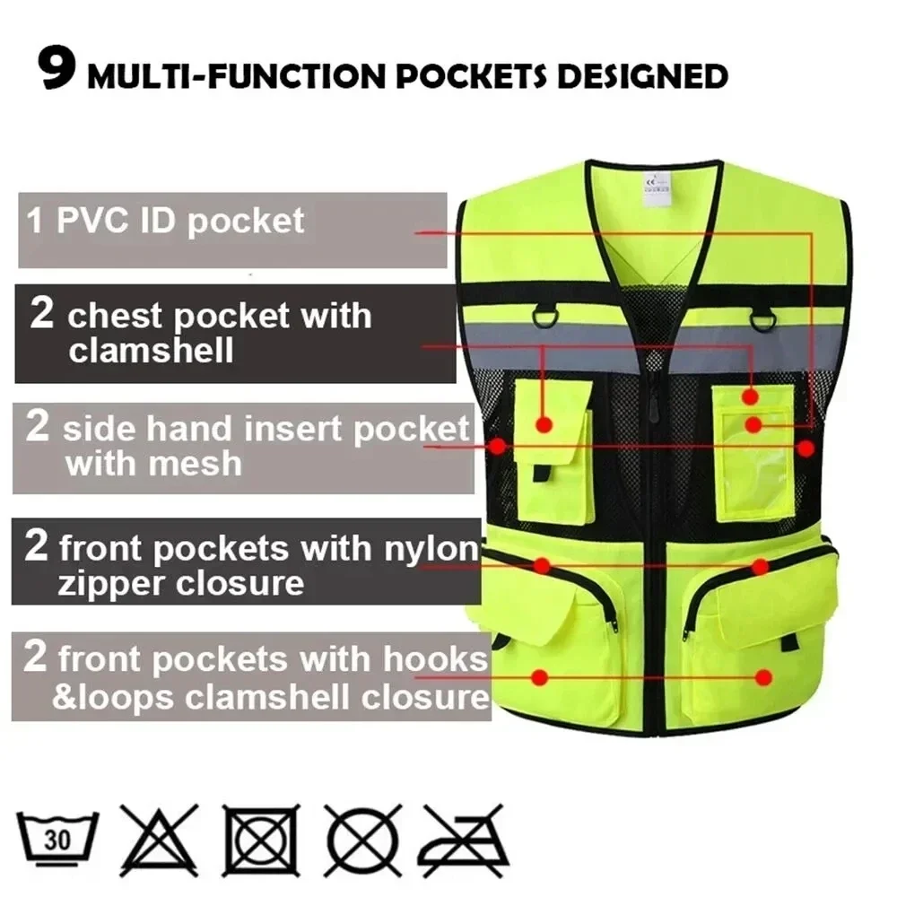 High visibility reflective safety reflective vest at night, personalized cycling work clothes for construction workers safety