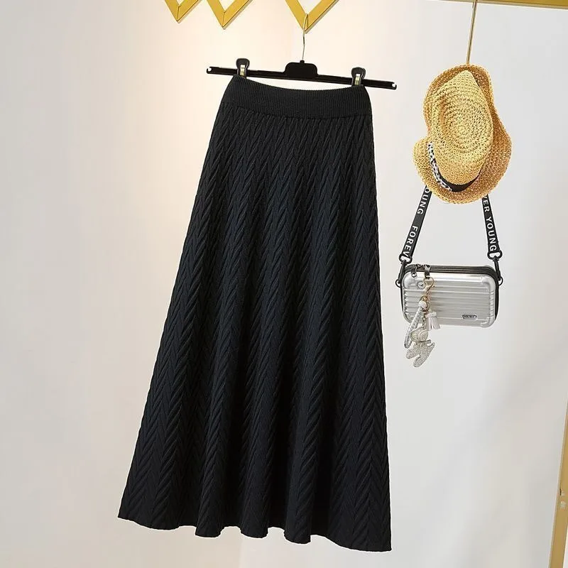 Knitted half length skirt for women spring mid length 2023 high waisted A-line skirt showing thin umbrella skirt female tops