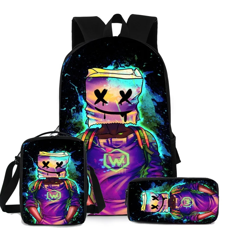 DJ marshmallow backpack, versatile electronic music marshmello school bag, high school student travel bag