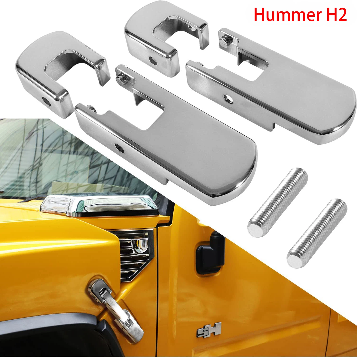 

MX Billet Aluminum Chrome Hood Latches Smooth for Hummer H2 2003-2009,Left and Right Hood Side Hinge Exterior Accessories