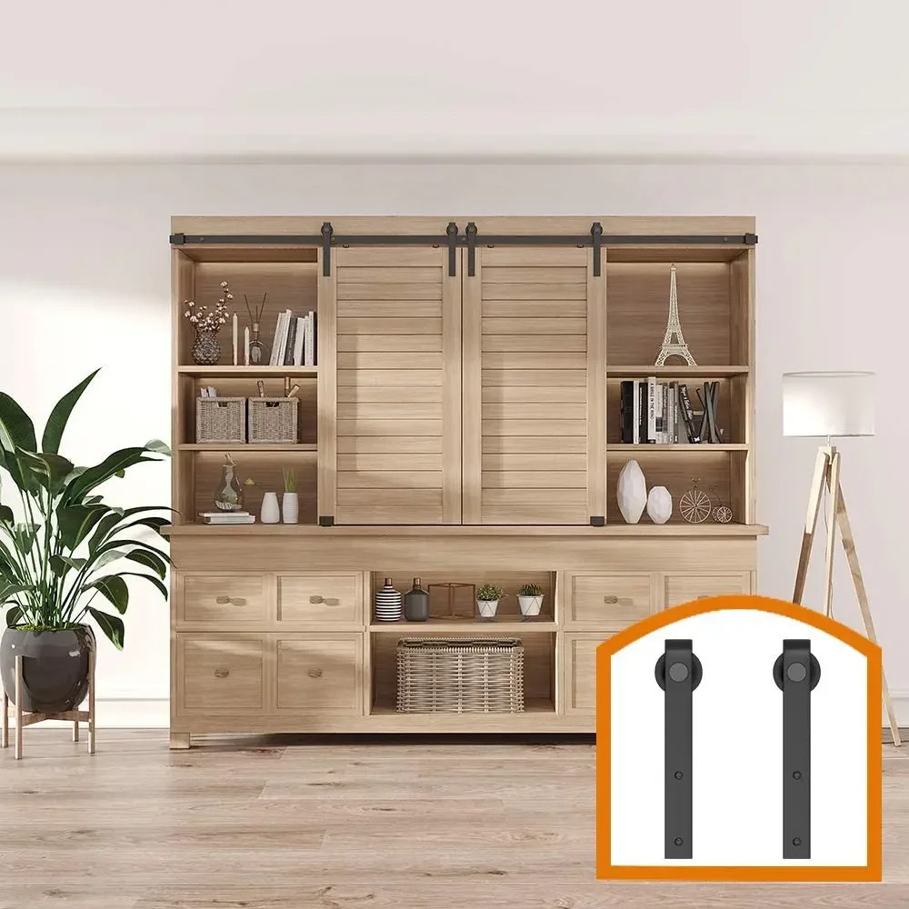 2,5–8 Fuß Super-Mini-Scheunentür für den Innenbereich, individueller Stil, schwarze Rollenschienen, Schrank, Schrank, Lagerschrank-Set