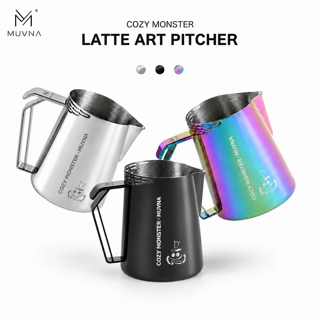 MUVNA Espresso Milk Pitcher 450ML/600ml Coffee Milk Frothing Jug Sharp Spout Latte Art Pitcher with Wide Thick Handle