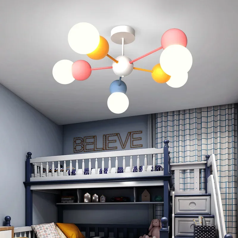 Nordic Kinderzimmer Kronleuchter 2021 Neue Schlafzimmer Lampen Kreative Mode Bunte Jungen Mädchen Zimmer Lampen