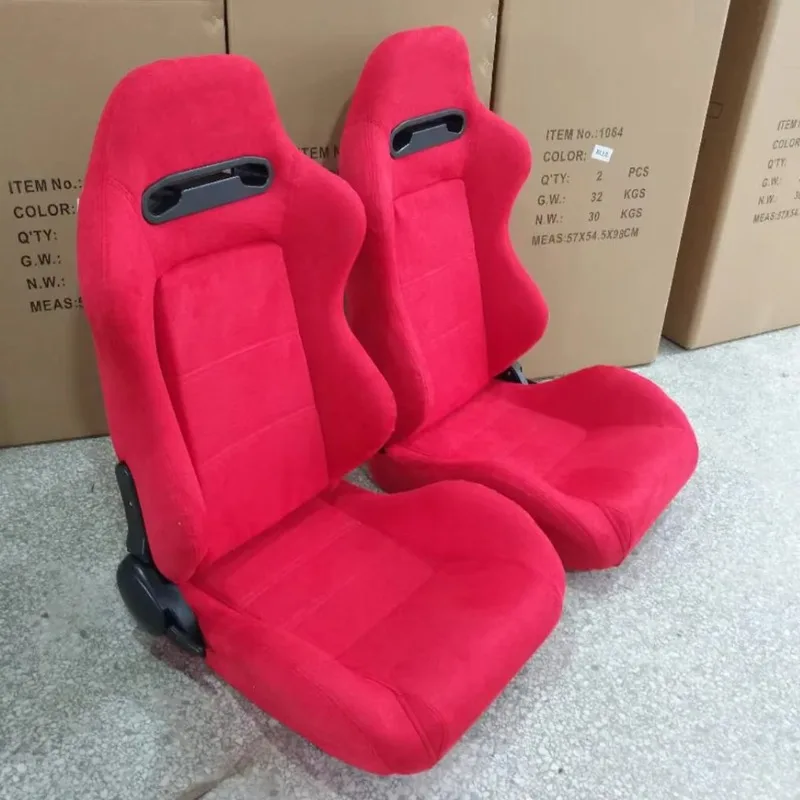 

1035 Universal Black Suede Red PVC Leather Sport Seat Single Adjustor Double Rails Racing Car Seats