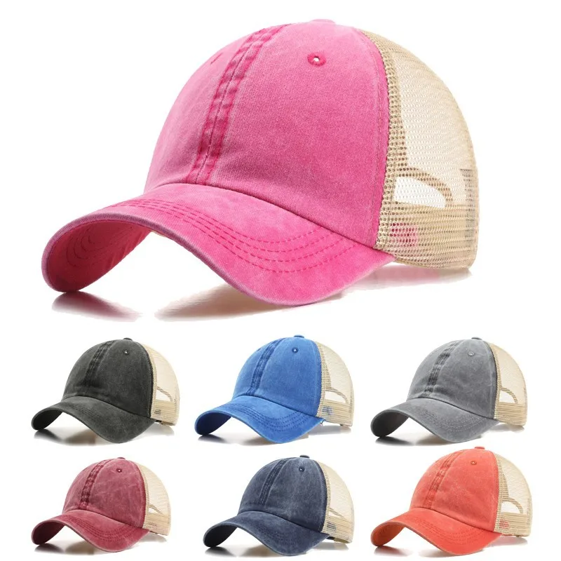 Vintage Washed Distressed Baseball Cap  Men Mesh Trucker Hat Casual Women Hip Hop Caps Kpop Snapback Sun Hats