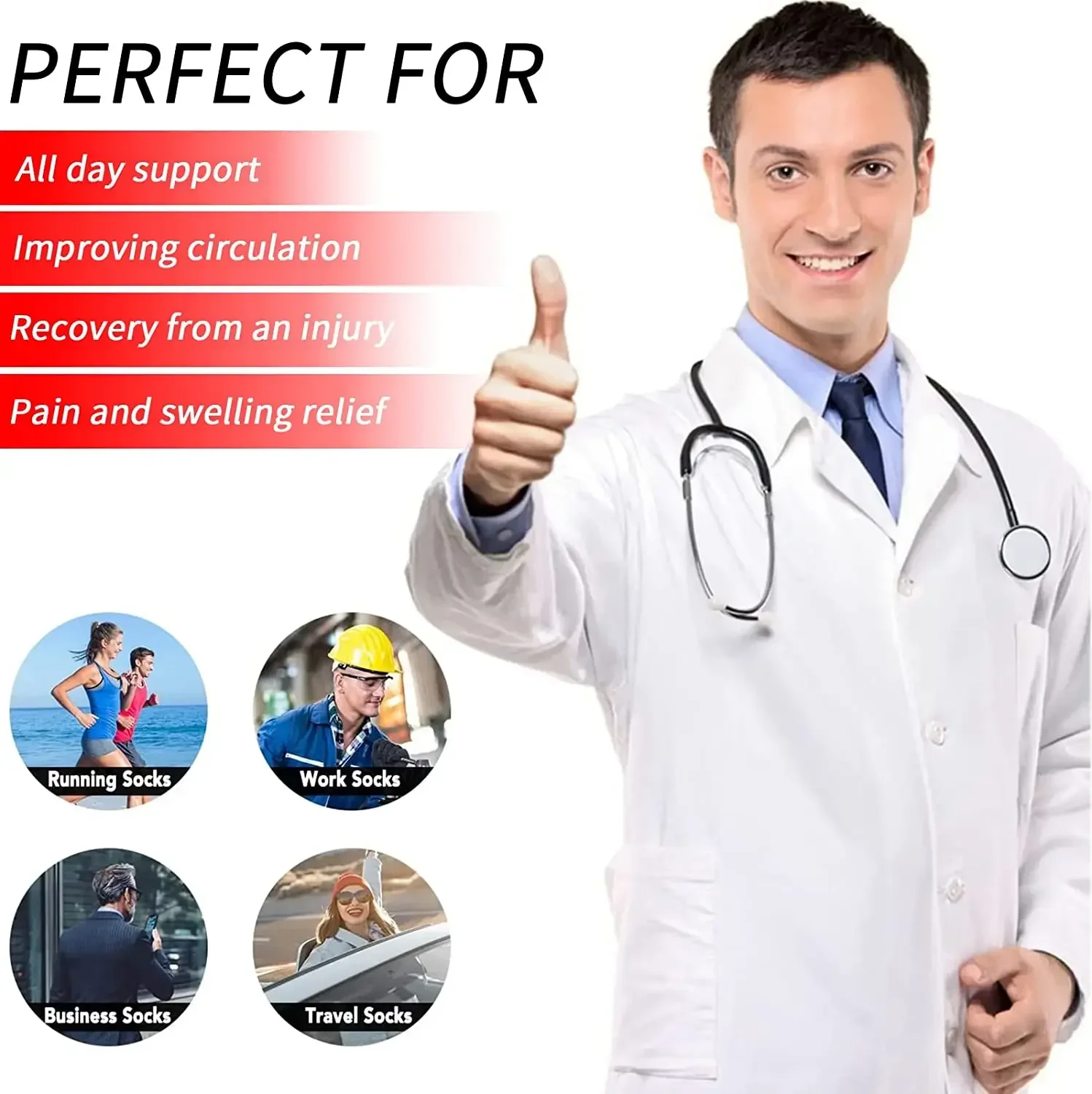 PR 3/5Pairs Plus Size Compression Socks Women Men Wide Calf Compression Stocking Knee High 20-30mmHg for Circulation Swelling image 2