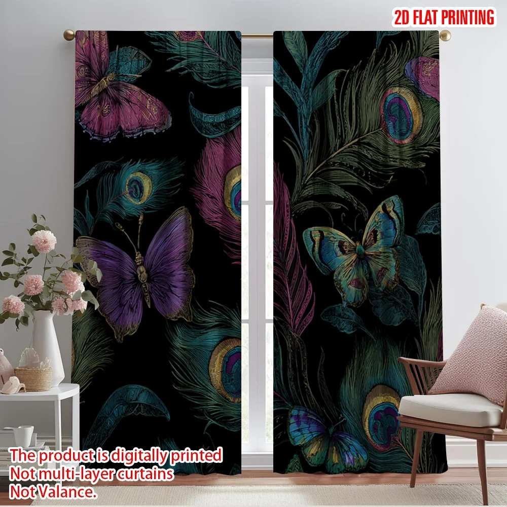 

2pcs 2D flat printing Window Curtains Enchanted Flight Fabric Without Electricity Festive Wall Decor for Classroom Office