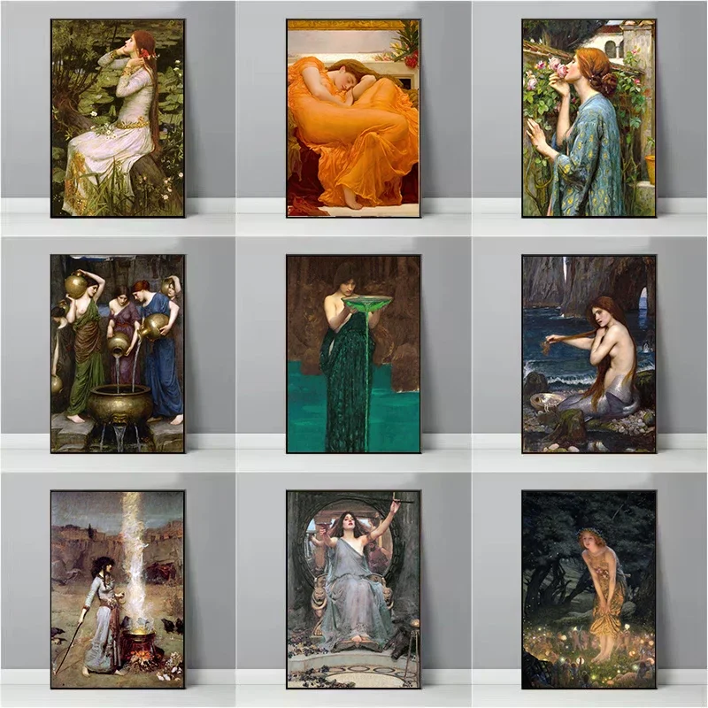 1 pieza de pintura en lienzo sin marco, Boreas de John William Waterhouse, mujer Circe Invidiosa, póster impreso, arte de pared, pintura en lienzo P