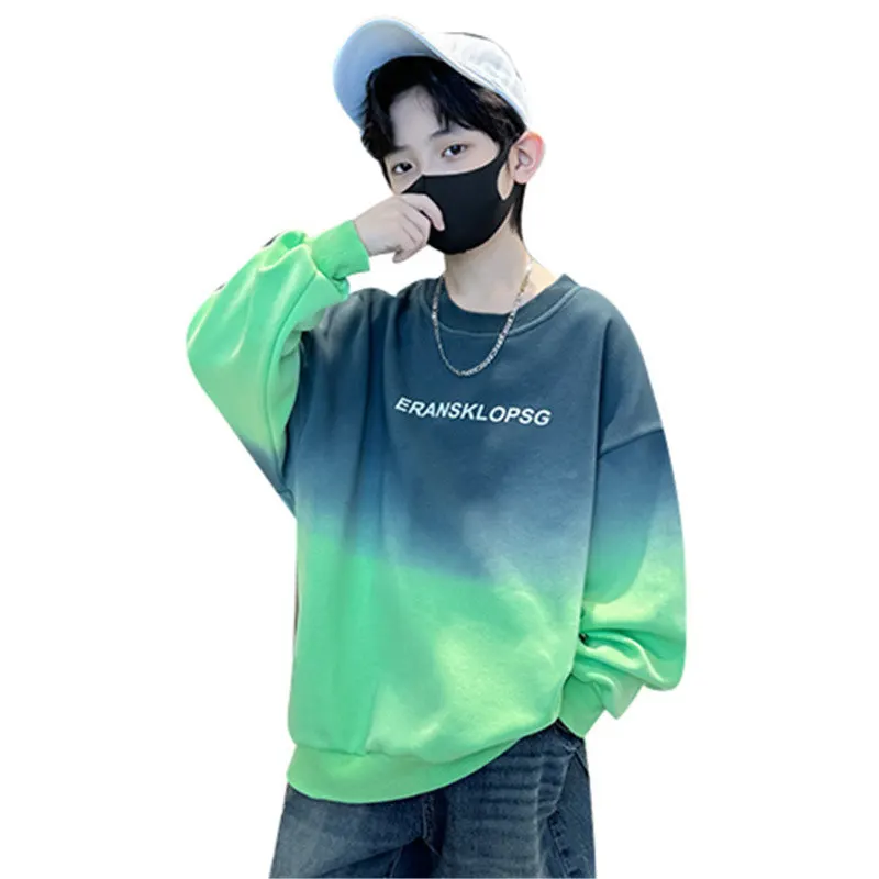 

Children Boys Dip Dye Sweatshirts Clothes Fashion School Streetwear Korean Teen Autumn Loose Long Sleeve Tshirts Tops 5-14Years