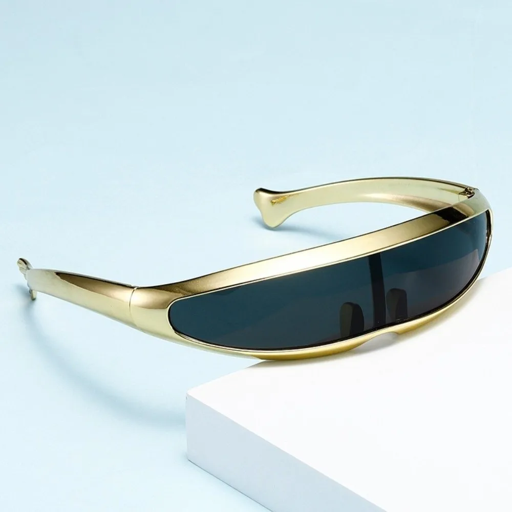

Electroplated Women Eyeglass Futuristic Punk Blocking Sunglasses Korean Style One-piece Mirror Steampunk Sunglasses