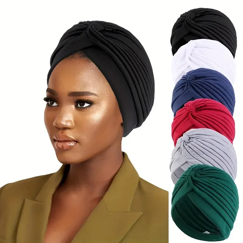 Novo elástico turbante boné de quimio cabeça beanie capa torcido plissado headwrap sortidas cores capa de cabelo gorro para meninas