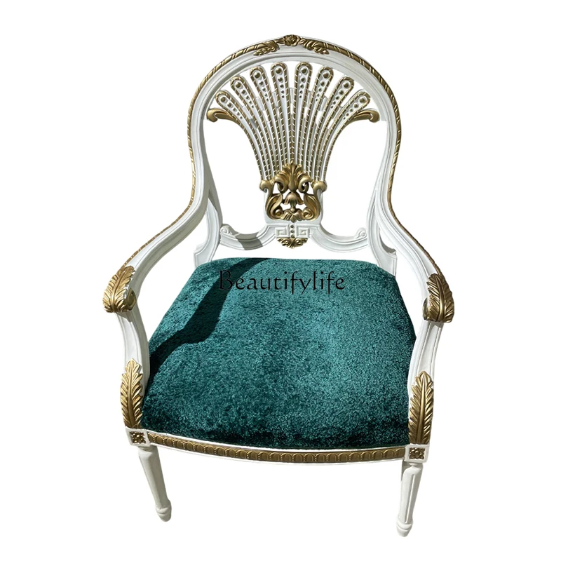 

*French light luxury solid wood carving flannel leisure chair European villa living room sofa chair