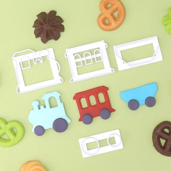 Fondant Cake Decorating Cookie Embosser Mold Cartoon Car Tractor Train Shaped Biscuit Pastry Stamp Hand Press For Baking Tools