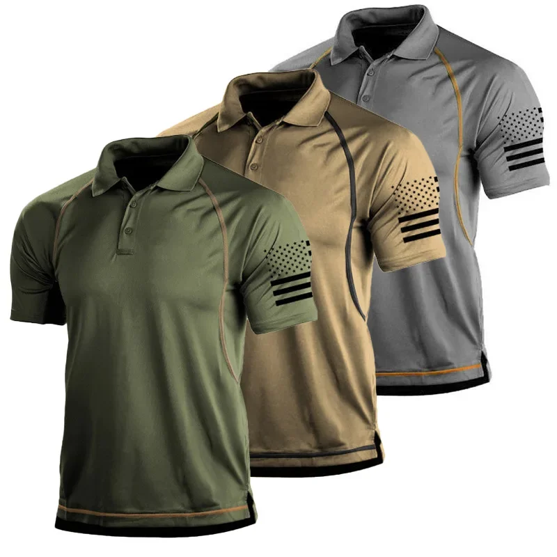 Summer Casual Slim Men\'s Polo Shirts Quick Dry Sports Military Tactical Polo Shirts for Men Lapel T-Shirts Bottoming Sweatshirts