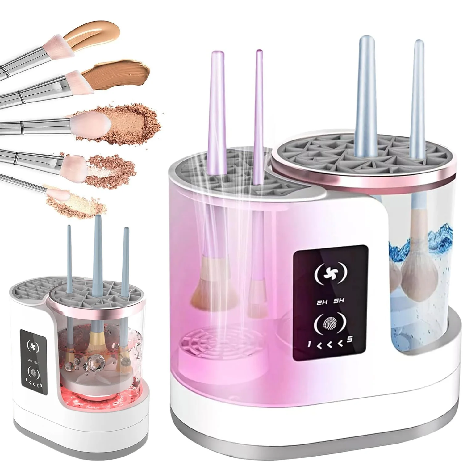3-in-1 Elektrische Make-up-Pinsel-Reinigungsmaschine mit Make-up-Pinsel-Trockner-Halter – Tragbares automatisches USB-Kosmetikpinsel-Reinigungsgerät für alle Größen von Make-up-Pinsel-Sets,
