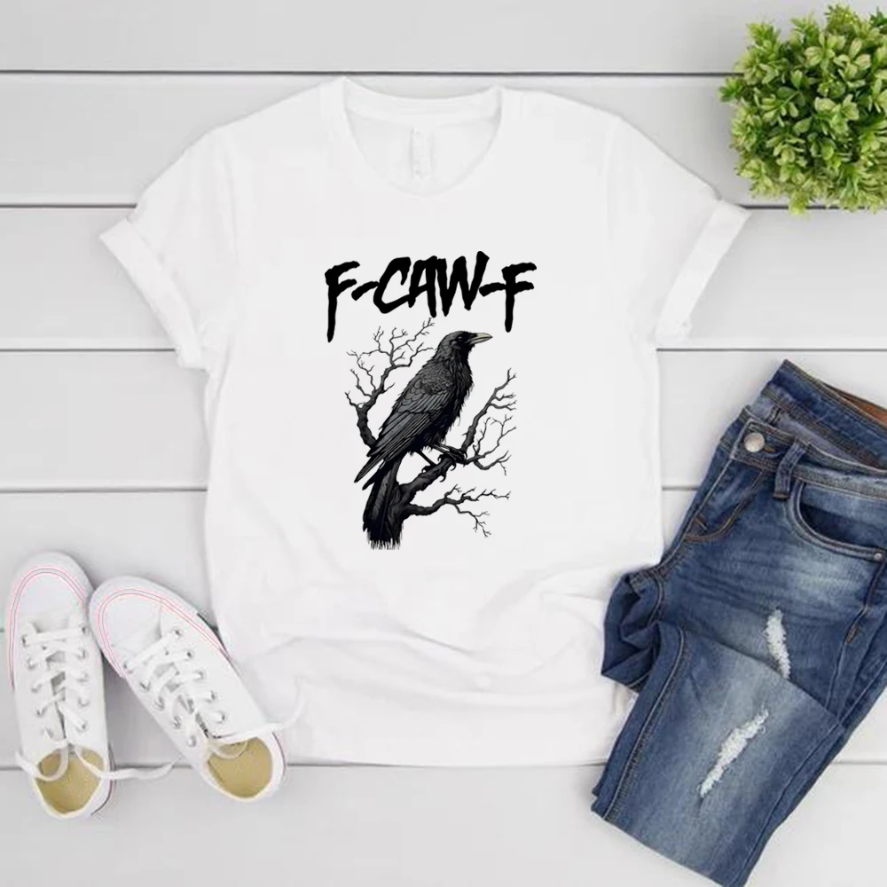 

F-Caw-F Funny Crow T Shirt Black Crow Moonlit Raven Unisex T-shirt Vintage Short Sleeve O-neck Tee Funny Sassy Raven Lover Gift