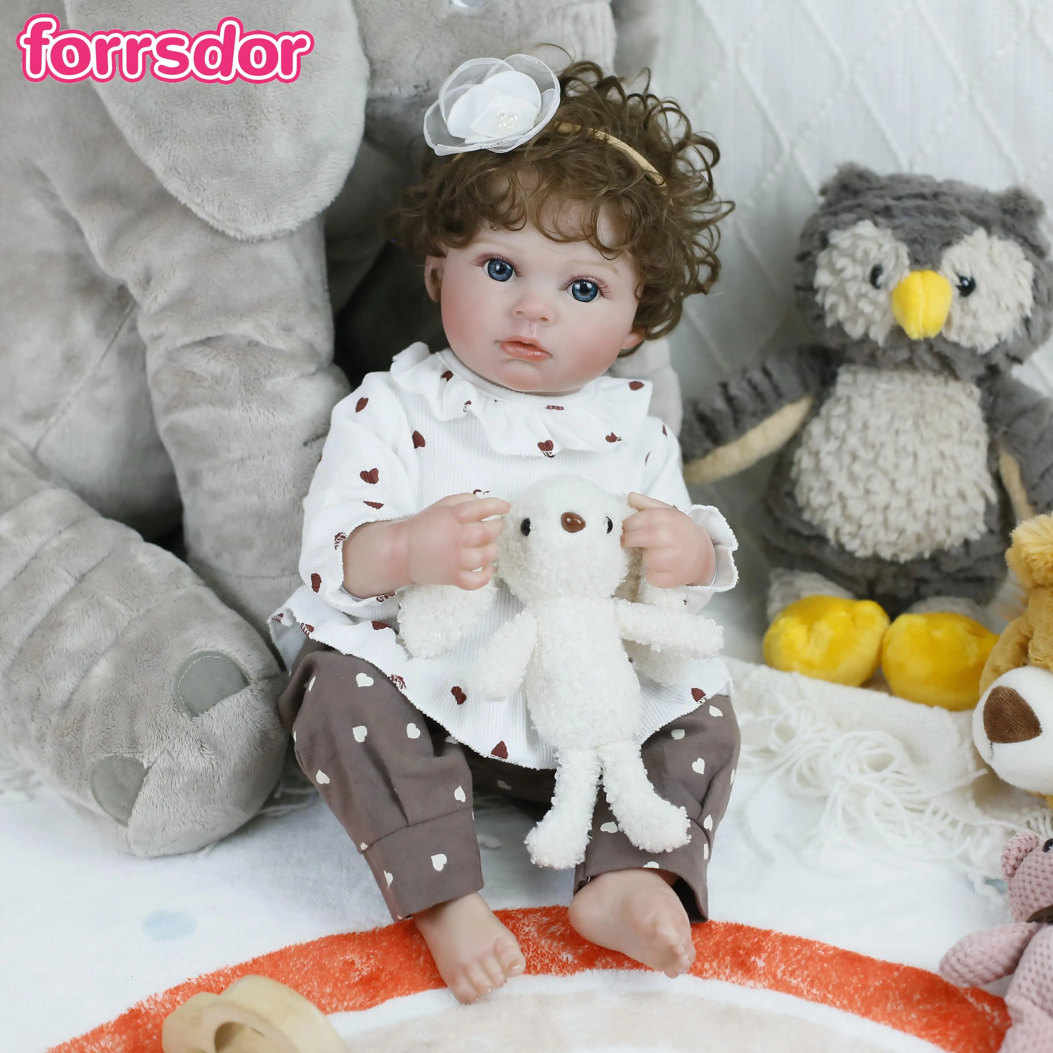 

50CM Brown Curly hair Reborn Baby Girl Soft Vinyl Newborn Hand-Detailed Painted Skin Hand Painted Hair Cuddly Baby Girl Doll Toy