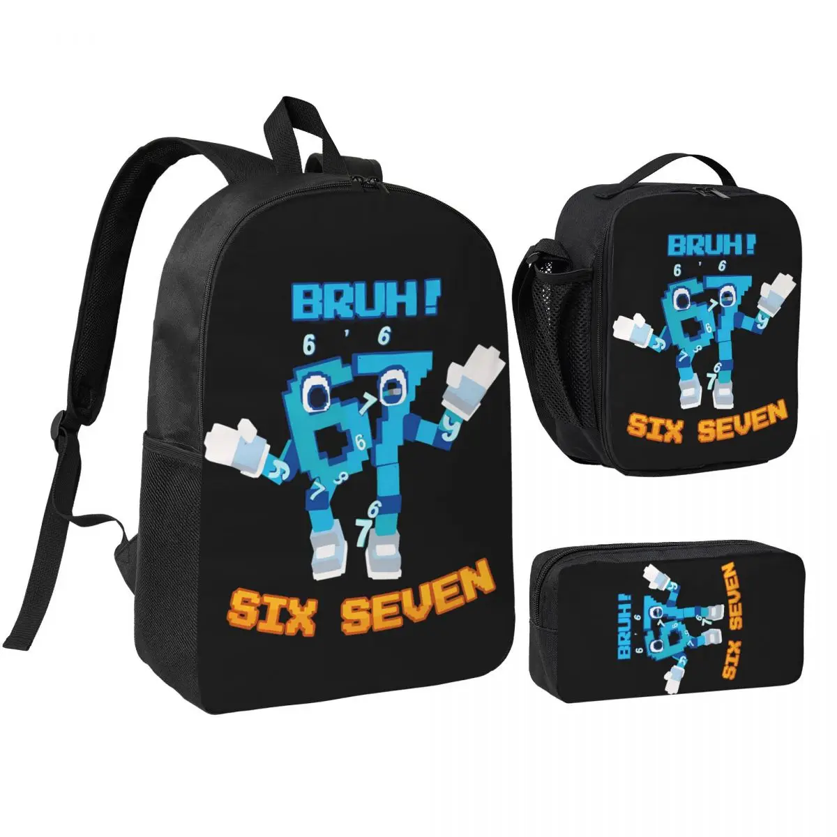 Bruh Steal A Brainrot 67 Six Seven Funny Brainrot Meme 3pecs/set Backpack for Teenage Laptop Shoulder Bag Lunch bag Pencil Case