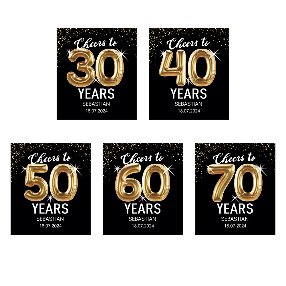 20 Stück 30/40/50/60/70th Geburtstagsetiketten, anpassbare, wasserdichte Weinflaschenetiketten zum Geburtstag, Aufkleber für Rotweinflaschen