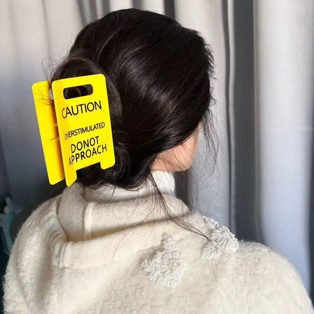 

Vibrant Yellow Caution Sign Hair Clip Overstimulated Caution Sign S/L Overstimulated Hair Claw Clip Novelty Setting Boundaries
