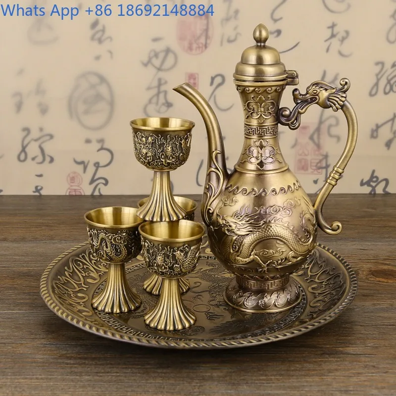 

Bronze Dragon and Phoenix Wine Pot Antique Bronze Kettle Chinese Style Wedding Wine Set Retro Household Liquor Wine Pot